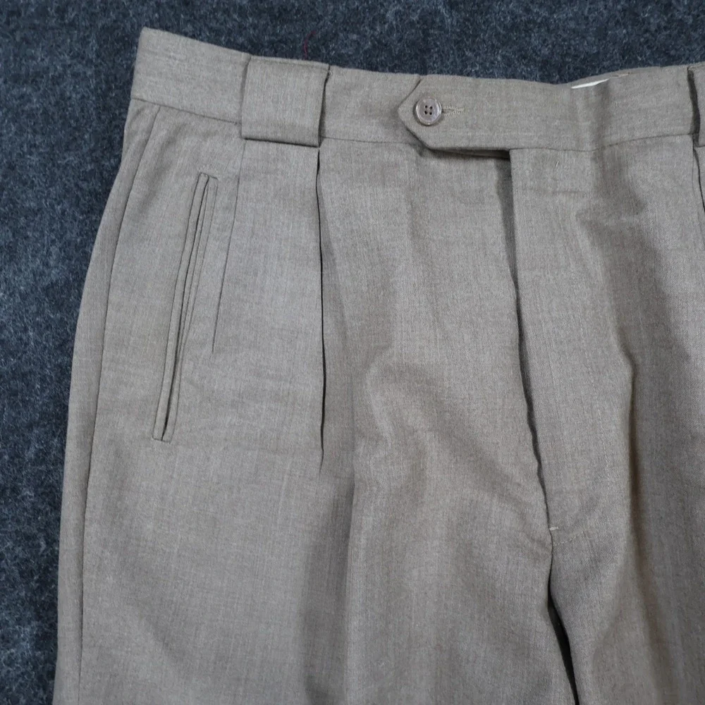 Tallia Uomo Dress Pants‎ Mens 34R Tan Wool Pleated Cuffed Slacks Trousers